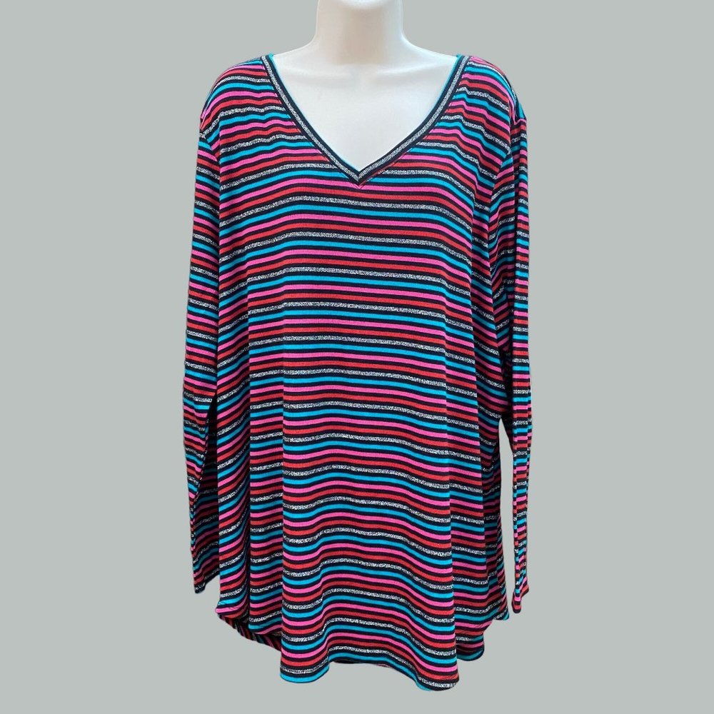 Lane Bryant Multicolored Striped V Neck Long Sleeve T-Shirt Top Size 22/24